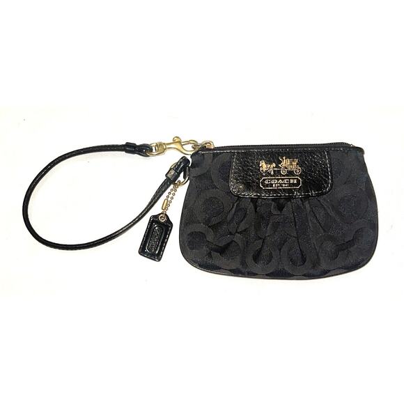 Coach Madison Signature C Jacquard Black Pleated Wristlet Small - Picture 1 of 4